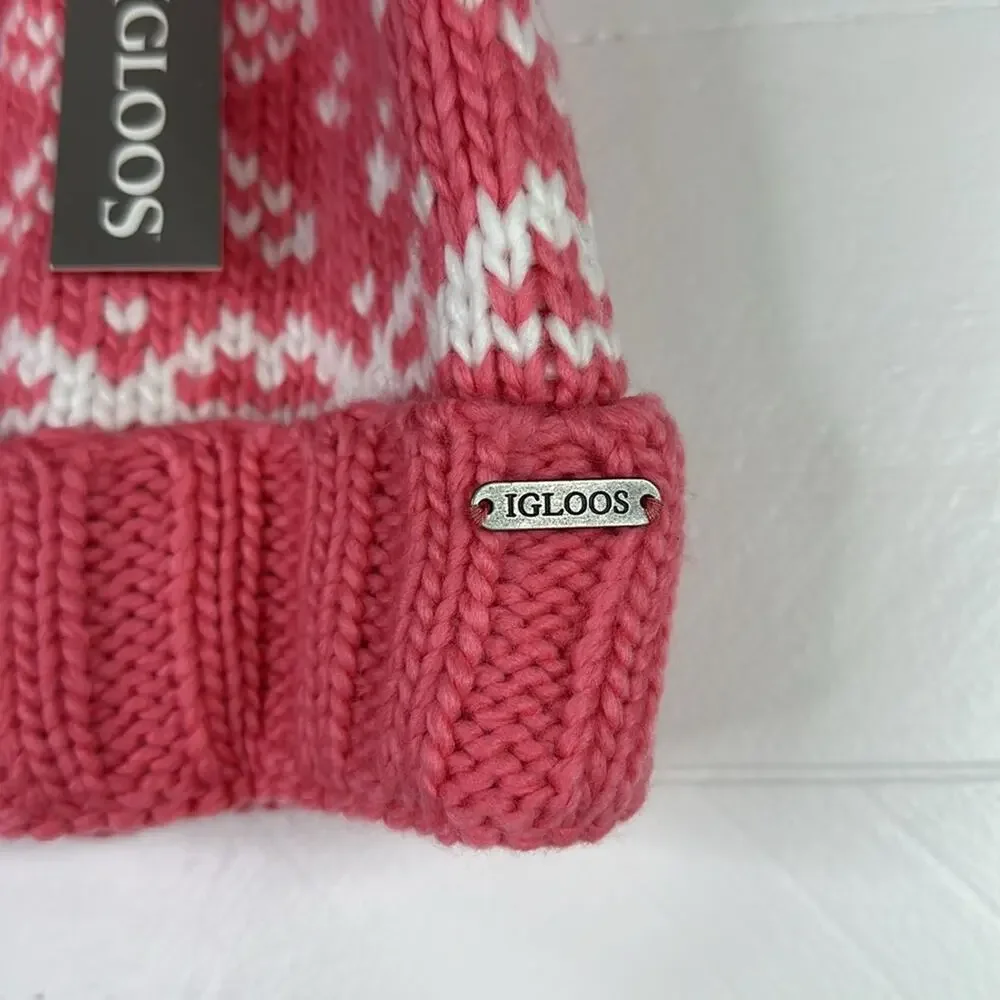 IGLOOS Pink Strawberry Acrylic Knitted Beanie Snow Hat With Pompoms One‎ Size